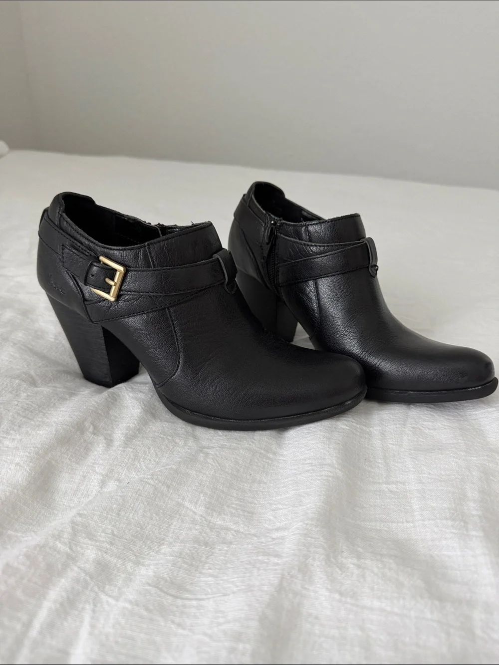 b.o.c Black Leather Moto Ankle Booties Block Heel Minimalist Model Off Duty 7.0